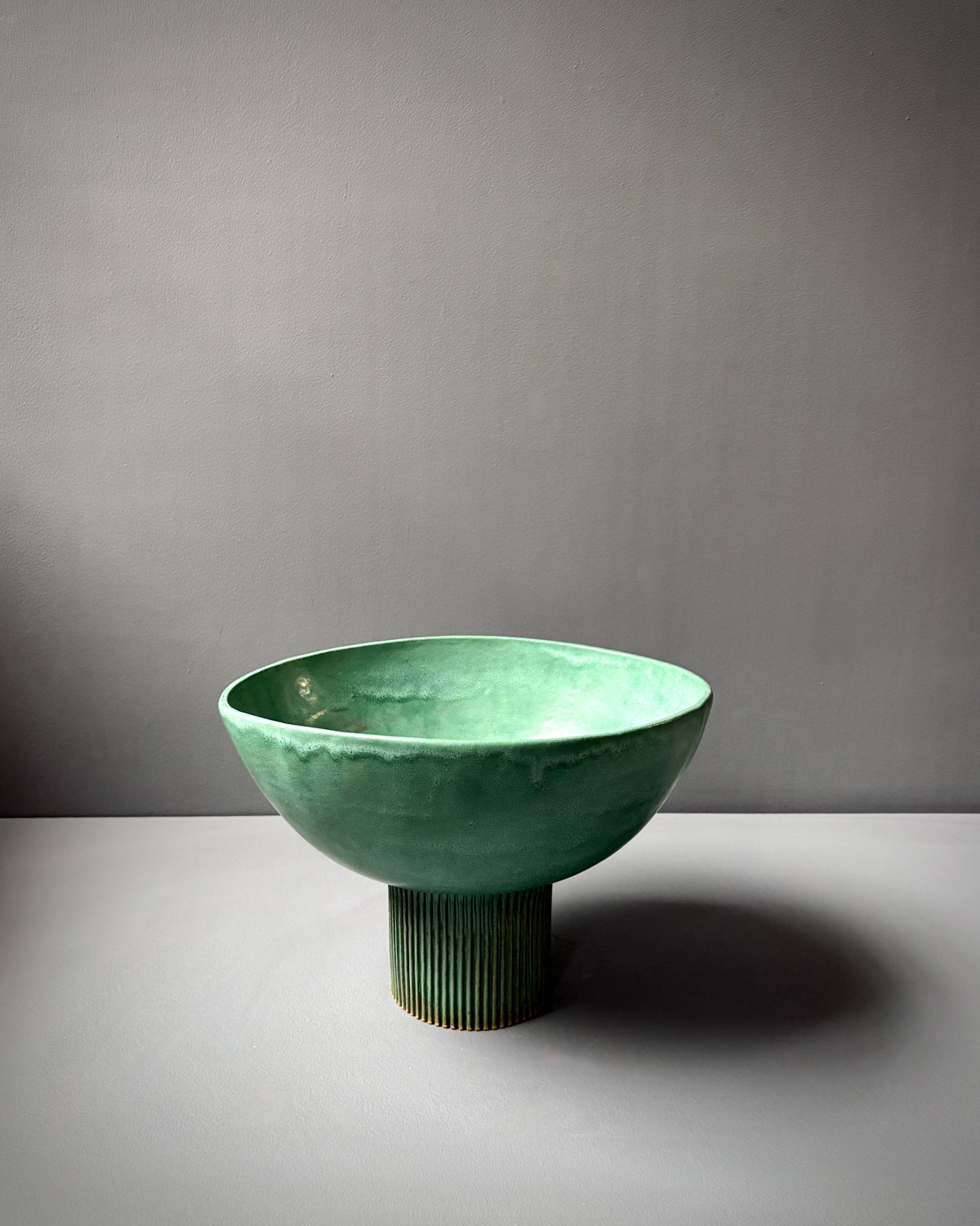 Green Stoneware Pedestal Bowl