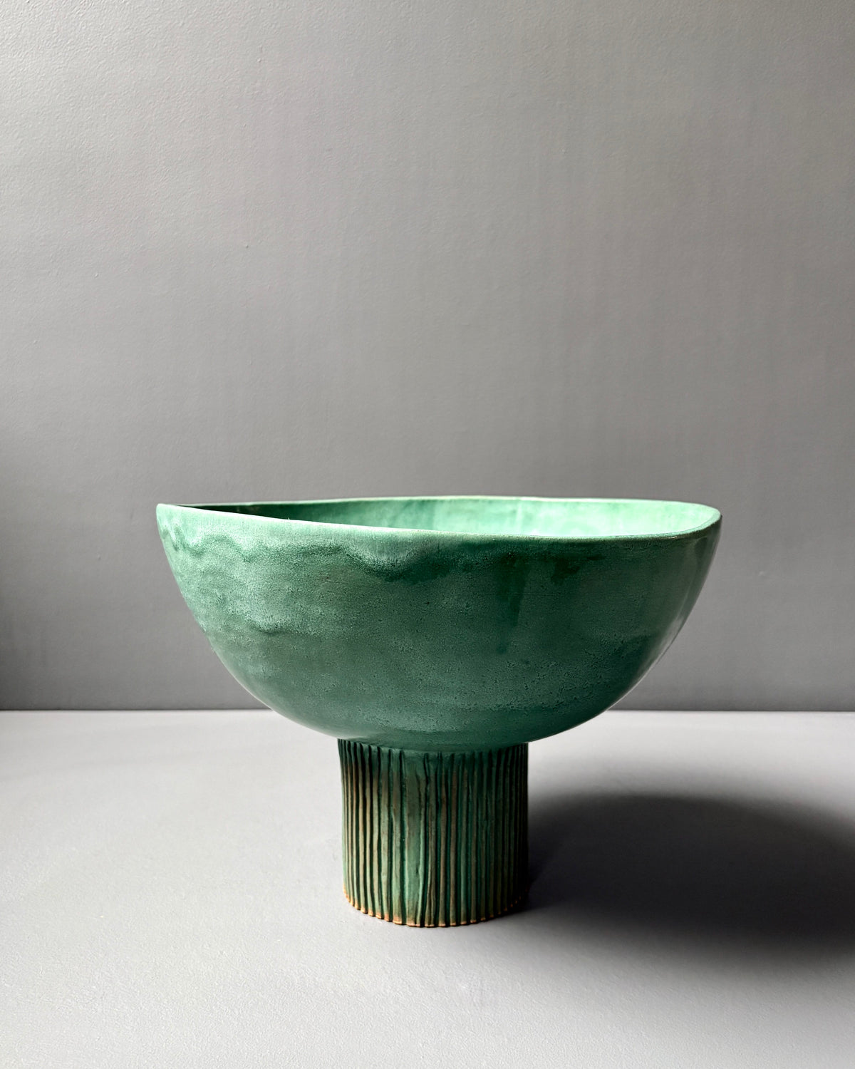 Green Stoneware Pedestal Bowl