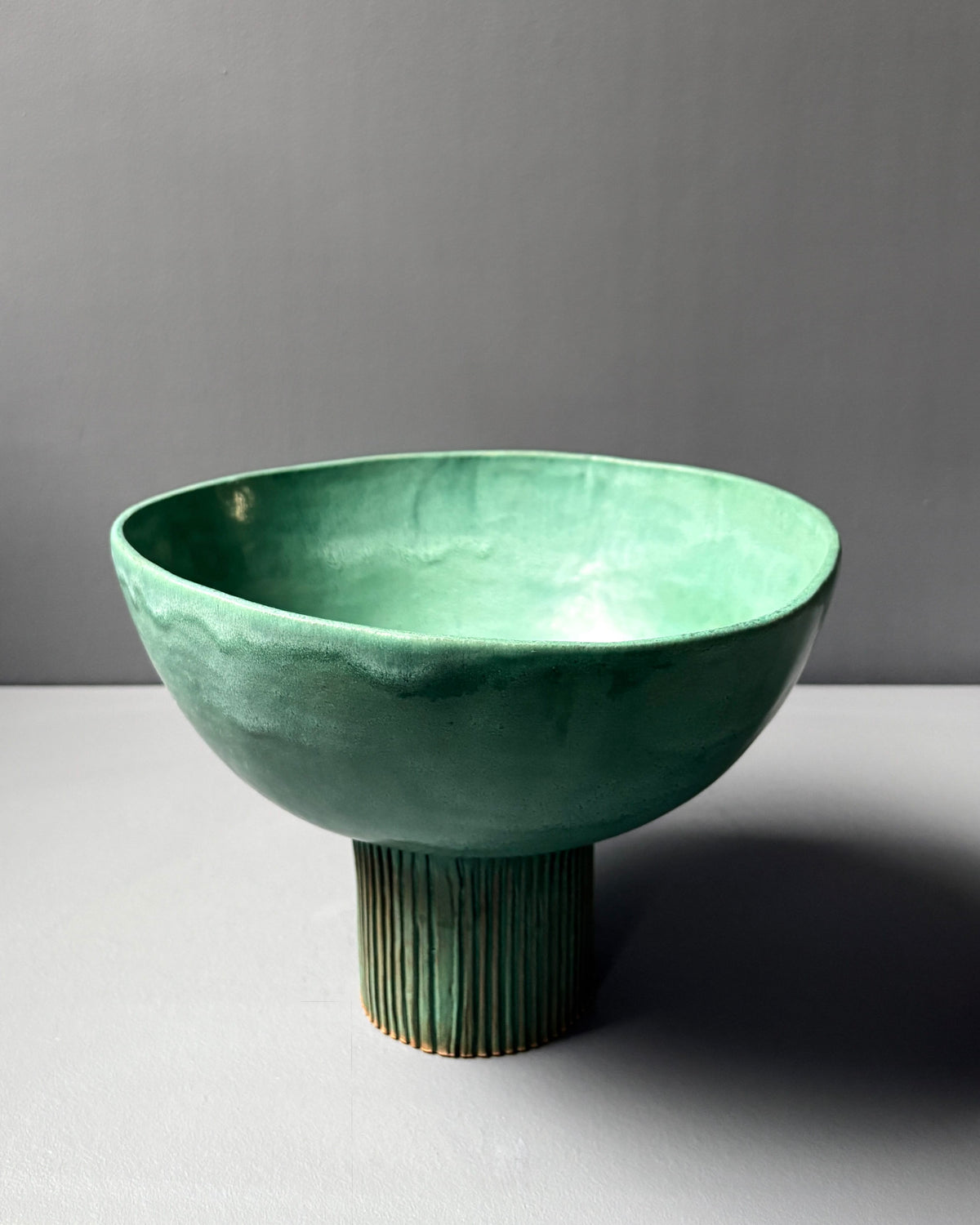 Green Stoneware Pedestal Bowl