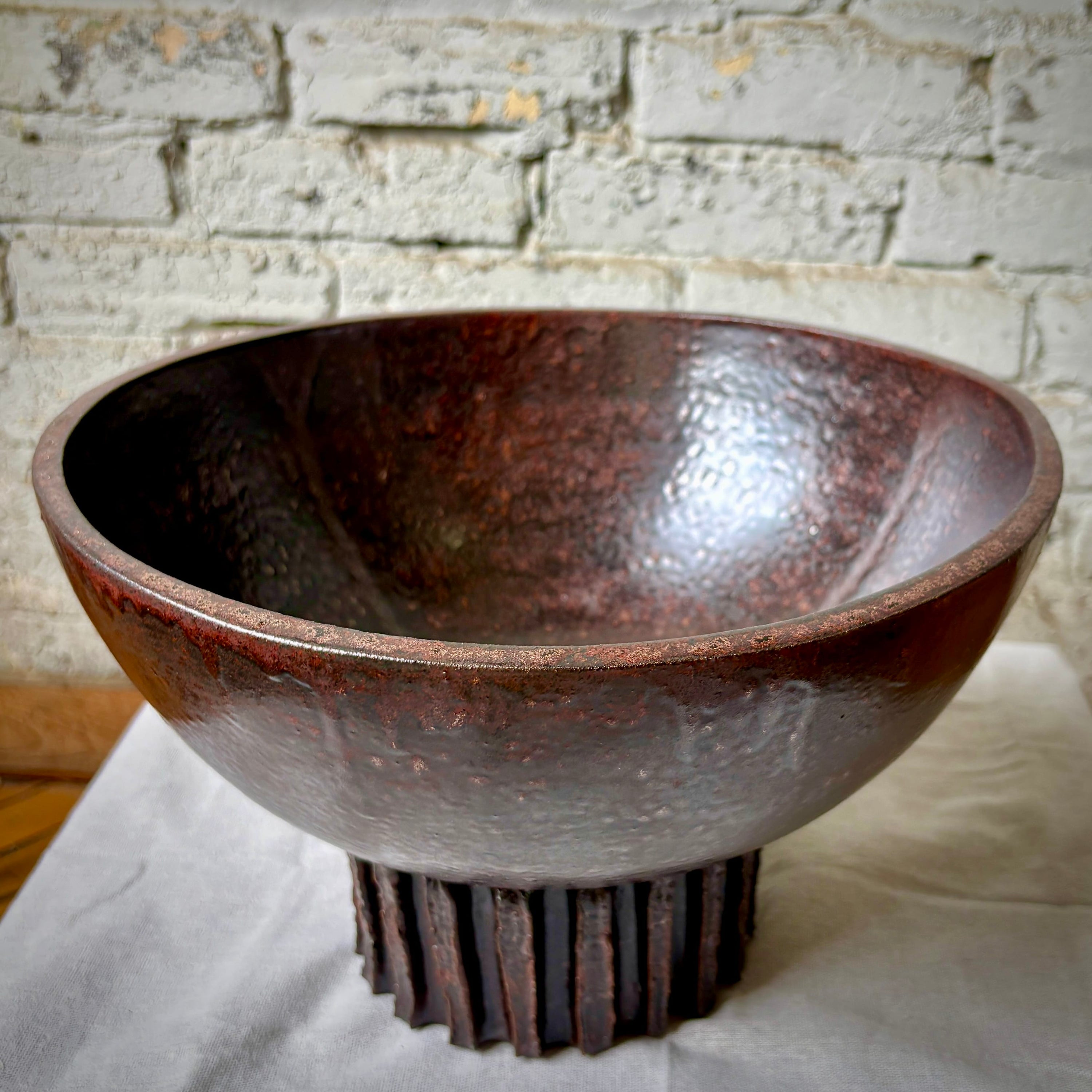 Dark Rust Pedestal Bowl
