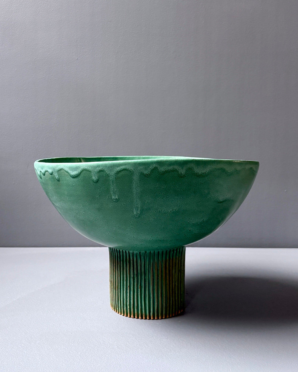 Green Stoneware Pedestal Bowl