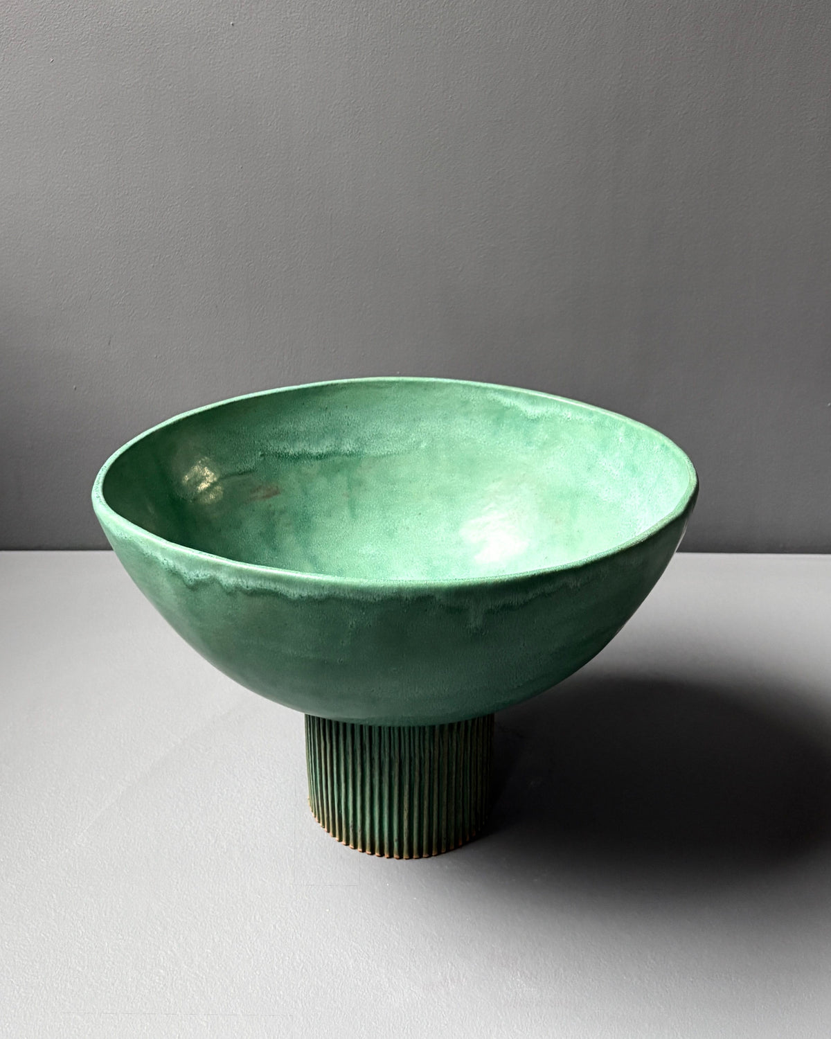Green Stoneware Pedestal Bowl