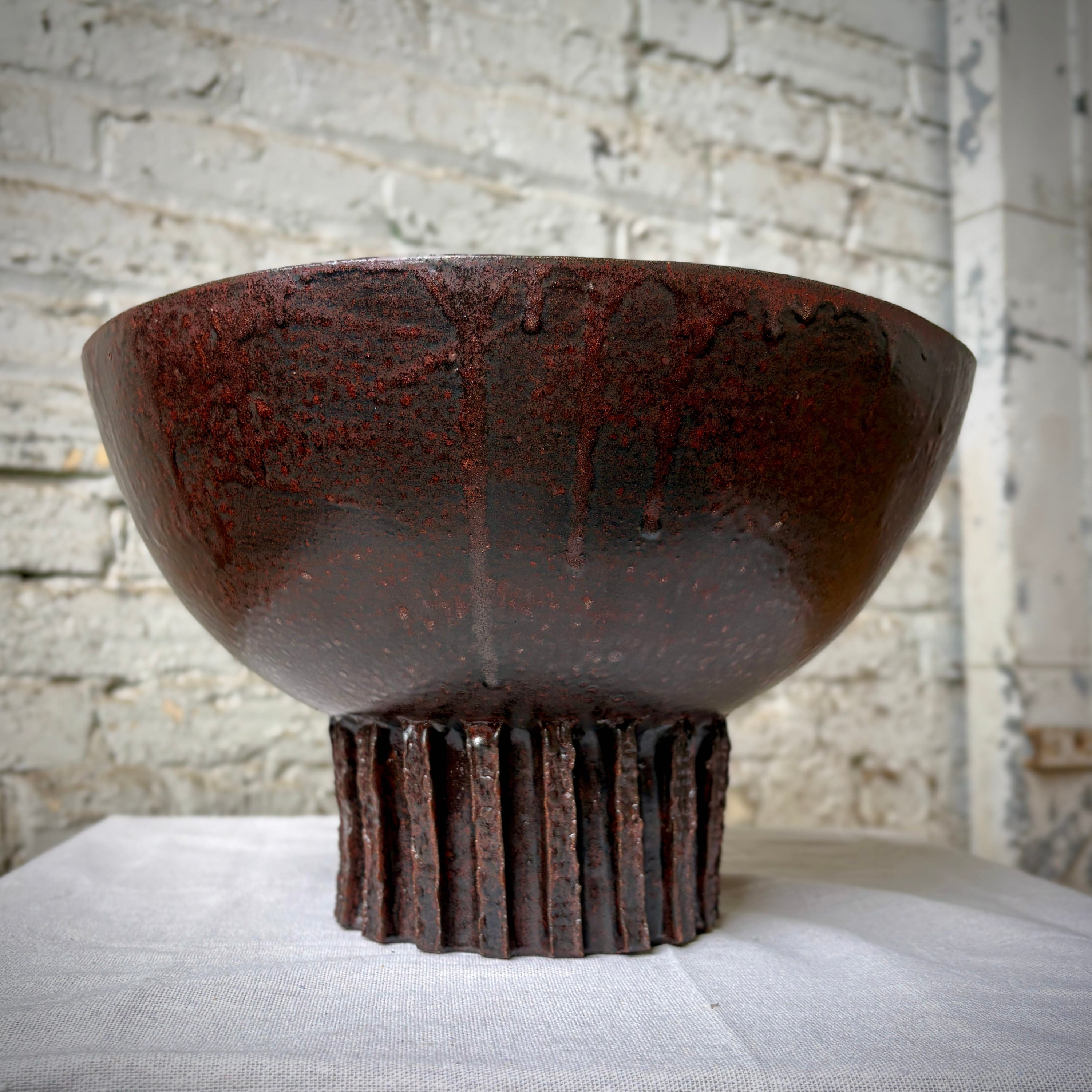 Dark Rust Pedestal Bowl