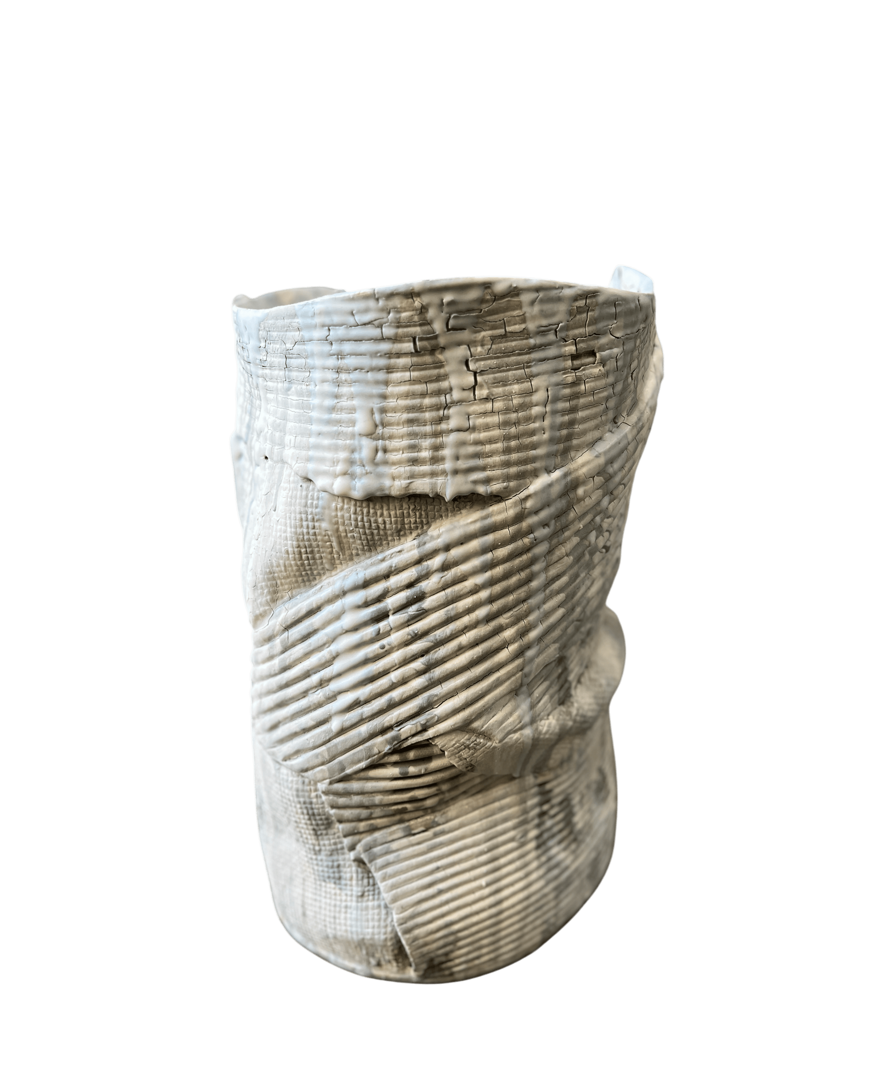 Textured ceramic vase with woven design